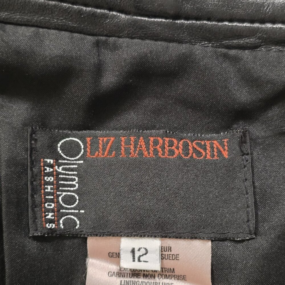 Liz Harbosin Black Leather Skirt 12 VTG Midi Lined Back Zip Slit Canada Bossy - Picture 3 of 16